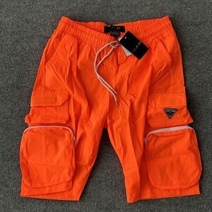 Life Code Shorts Mens Large Orange Cargo Nylon Stretch Elastic Waist Zip Pockets